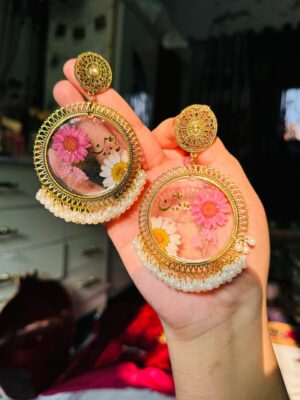Resin Earings in transparent with pink flowers|| Resin Jewellery