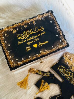 Quran Box set in Jet black color with golden edges full set