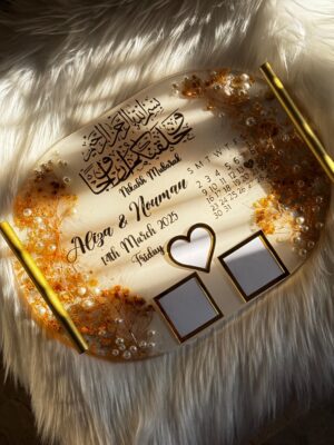 14 by 8 inches Resin tray with Thumb impressions with gold and white theme.