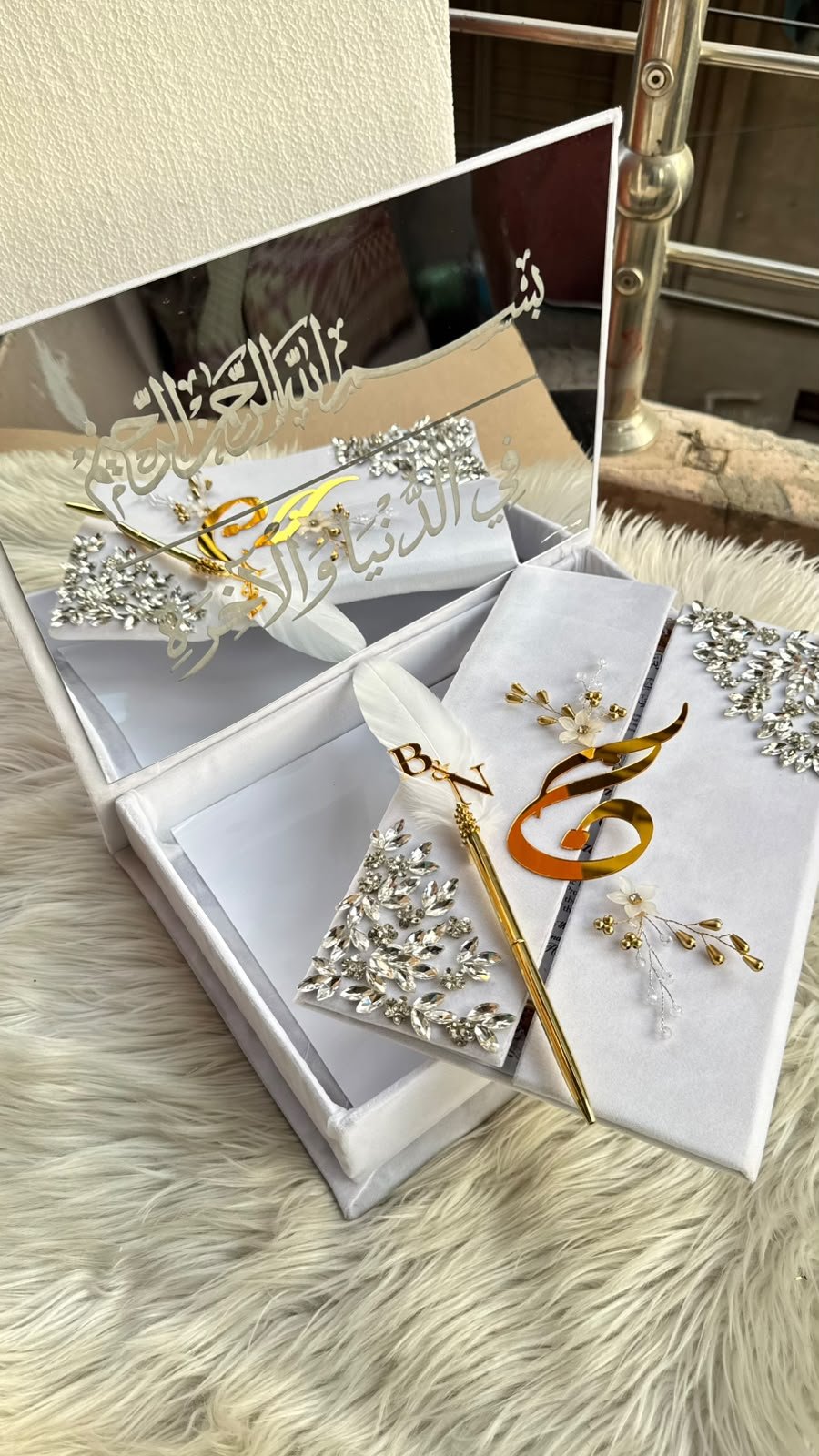 Royal Nikkah Booklet in Gold with Nikah Box and Metal Pen